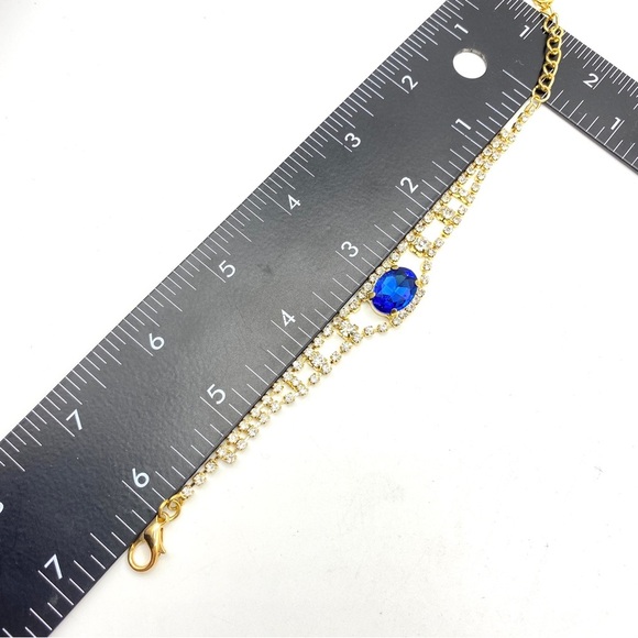 Blue Rhinestone Bracelet Gold Tone Sparkly - Picture 4 of 6